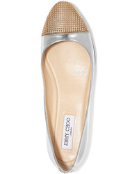 silberne verzierte Leder Ballerinas von Jimmy Choo