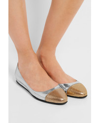 silberne verzierte Leder Ballerinas von Jimmy Choo