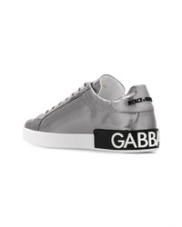 silberne verzierte Leder niedrige Sneakers von Dolce & Gabbana