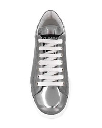 silberne verzierte Leder niedrige Sneakers von Dolce & Gabbana