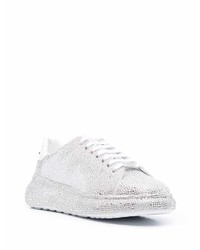 silberne verzierte Leder niedrige Sneakers von Philipp Plein