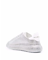 silberne verzierte Leder niedrige Sneakers von Philipp Plein