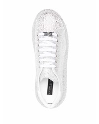 silberne verzierte Leder niedrige Sneakers von Philipp Plein