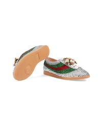 silberne verzierte Leder niedrige Sneakers von Gucci