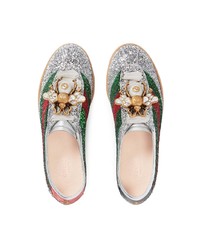 silberne verzierte Leder niedrige Sneakers von Gucci