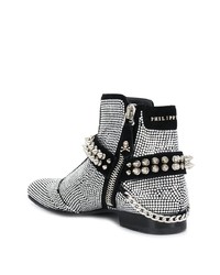 silberne verzierte Leder Stiefeletten von Philipp Plein