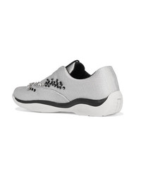 silberne verzierte niedrige Sneakers von Prada