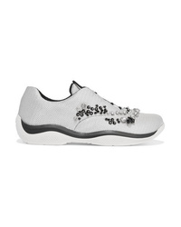 silberne verzierte niedrige Sneakers von Prada