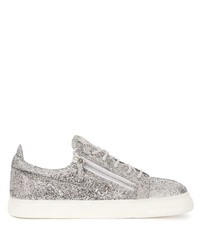 silberne verzierte Pailletten niedrige Sneakers