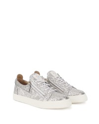 silberne verzierte Pailletten niedrige Sneakers von Giuseppe Zanotti