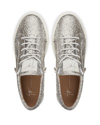 silberne verzierte Pailletten niedrige Sneakers von Giuseppe Zanotti