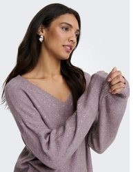 silberner Pullover mit einem V-Ausschnitt von Only