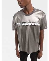 silbernes bedrucktes T-Shirt mit einem Rundhalsausschnitt von Versace