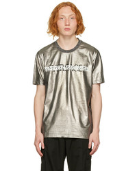 silbernes bedrucktes T-Shirt mit einem Rundhalsausschnitt von Versace