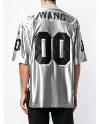 silbernes bedrucktes T-Shirt mit einem V-Ausschnitt von Alexander Wang