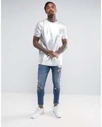 silbernes bedrucktes T-shirt von Asos