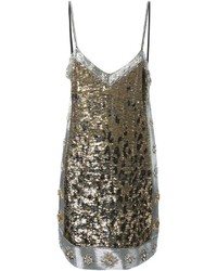 silbernes gerade geschnittenes Kleid mit Leopardenmuster von Roberto Cavalli