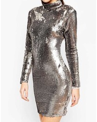 silbernes figurbetontes Kleid aus Pailletten von Asos