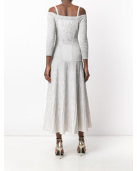 silbernes Strick schulterfreies Kleid von Alexander McQueen