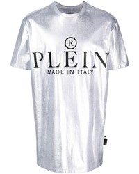 silbernes T-Shirt mit einem Rundhalsausschnitt von Philipp Plein
