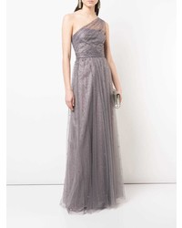 silbernes verziertes Chiffon Ballkleid von Marchesa Notte