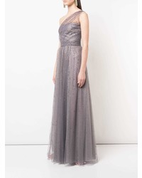 silbernes verziertes Chiffon Ballkleid von Marchesa Notte