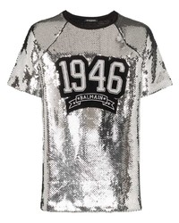 silbernes verziertes T-Shirt mit einem Rundhalsausschnitt von Balmain