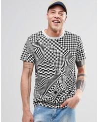 T-Shirt mit einem Rundhalsausschnitt mit Hahnentritt-Muster
