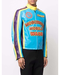 türkise Leder Bomberjacke von Moschino