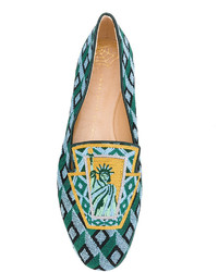 türkise Leder Slipper von Charlotte Olympia