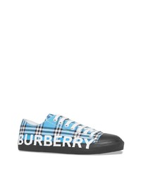 türkise Segeltuch niedrige Sneakers mit Karomuster von Burberry