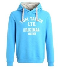 türkiser bedruckter Pullover mit einem Kapuze von Tom Tailor