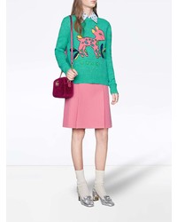 türkiser bedruckter Pullover mit einem Rundhalsausschnitt von Gucci
