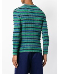 türkiser horizontal gestreifter Pullover mit einem Rundhalsausschnitt von Kenzo