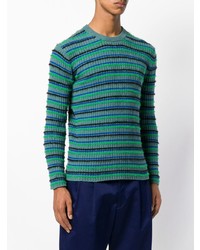 türkiser horizontal gestreifter Pullover mit einem Rundhalsausschnitt von Kenzo