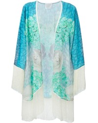 türkiser Kimono mit Blumenmuster