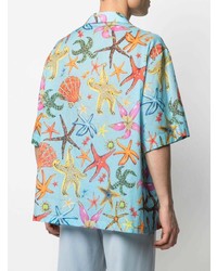 türkises bedrucktes Kurzarmhemd von Versace