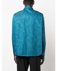 türkises bedrucktes Langarmhemd von Versace