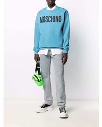 türkises bedrucktes Sweatshirt von Moschino