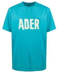 türkises bedrucktes T-Shirt mit einem Rundhalsausschnitt von Ader Error