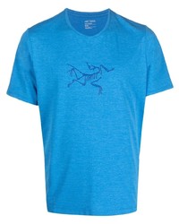 türkises bedrucktes T-Shirt mit einem Rundhalsausschnitt von Arc'teryx