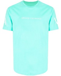 türkises bedrucktes T-Shirt mit einem Rundhalsausschnitt von Armani Exchange