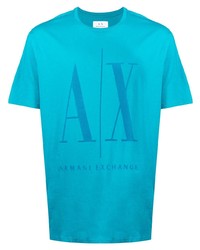 türkises bedrucktes T-Shirt mit einem Rundhalsausschnitt von Armani Exchange