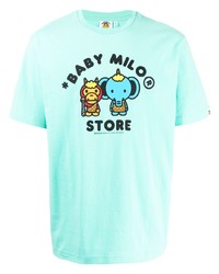türkises bedrucktes T-Shirt mit einem Rundhalsausschnitt von *BABY MILO® STORE BY *A BATHING APE®
