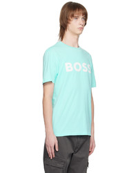 türkises bedrucktes T-Shirt mit einem Rundhalsausschnitt von BOSS