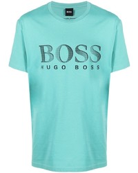 türkises bedrucktes T-Shirt mit einem Rundhalsausschnitt von BOSS HUGO BOSS