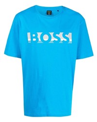 türkises bedrucktes T-Shirt mit einem Rundhalsausschnitt von BOSS
