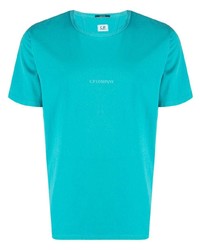 türkises bedrucktes T-Shirt mit einem Rundhalsausschnitt von C.P. Company