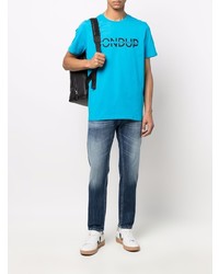 türkises bedrucktes T-Shirt mit einem Rundhalsausschnitt von Dondup