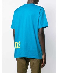 türkises bedrucktes T-Shirt mit einem Rundhalsausschnitt von DSQUARED2